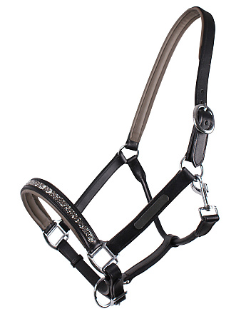 QHP Halster Leer Lupine Zwart/Grijs